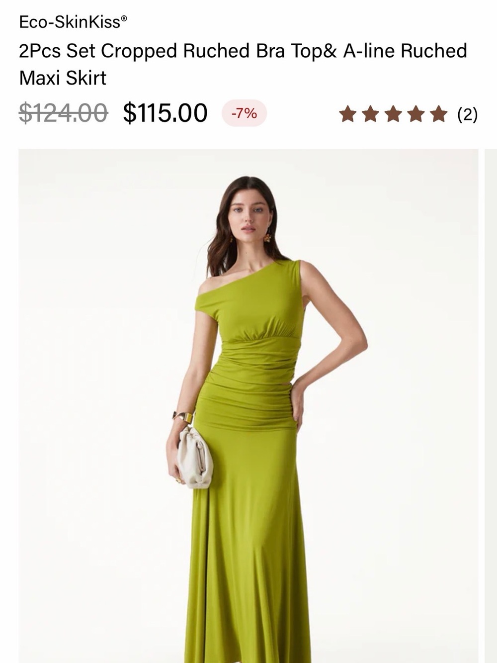 OGL One-Shoulder Ruched top and Maxi skirt set in Sprout Green